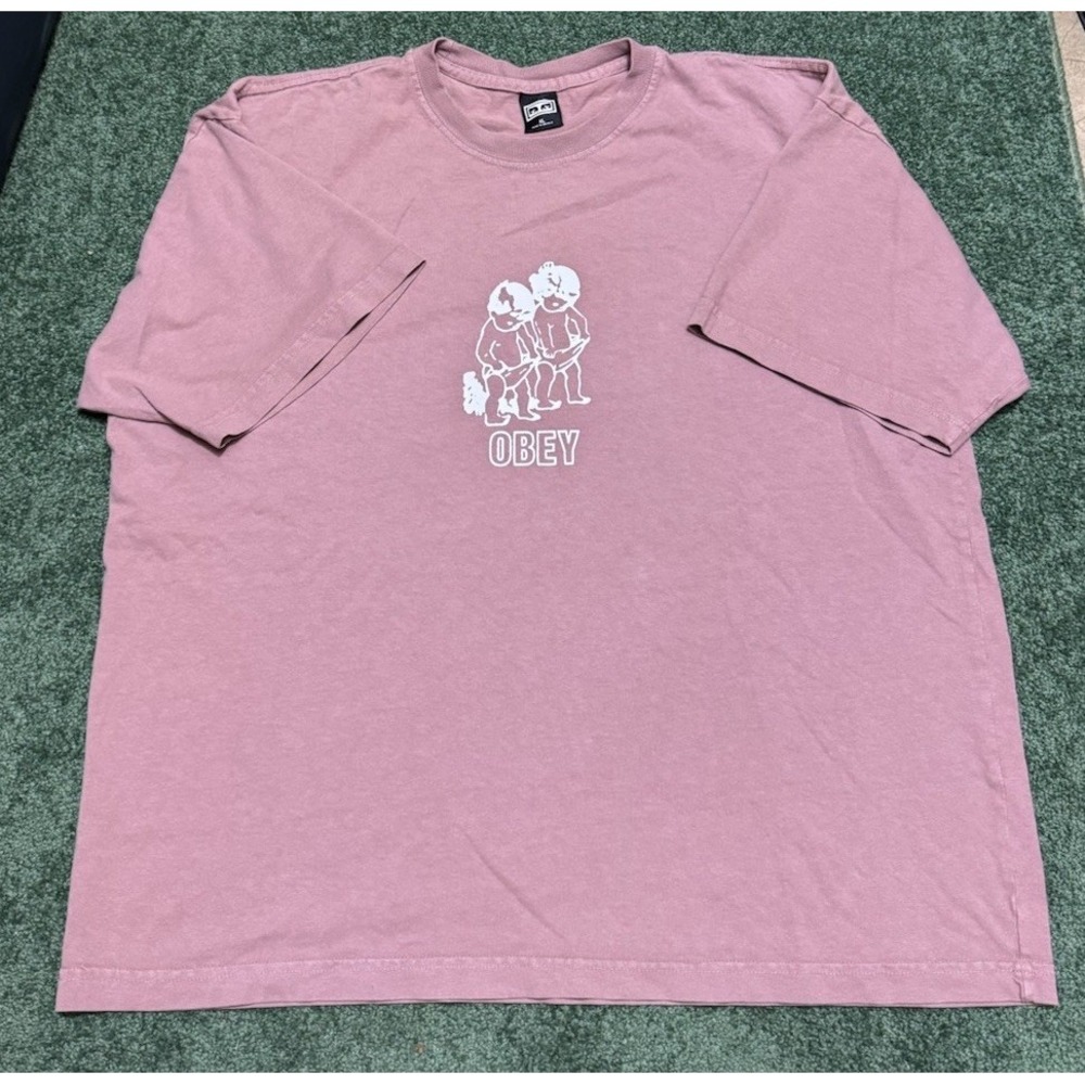 Vintage Obey Men Shirt Angels T-Shirt PinkGraphic Print 100% Cotton XL